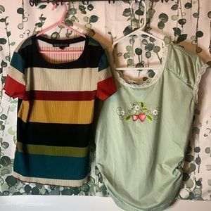 Derek Heart striped crop tee and ROMWE blouse